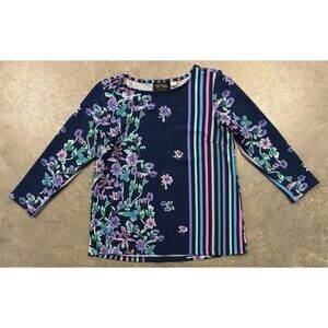 Bob Mackie Wearable Art Women’s XS Floral Stripes 3/4 Sleeve Tunic Knit Top